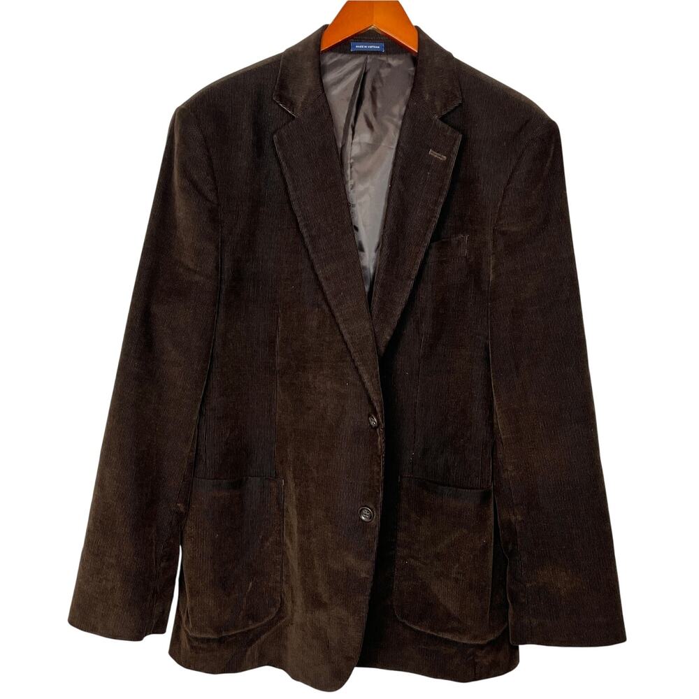 Stafford Brown Corduroy Blazer Classic Fit Mens 100% Cotton Elbow Patch Size 44R